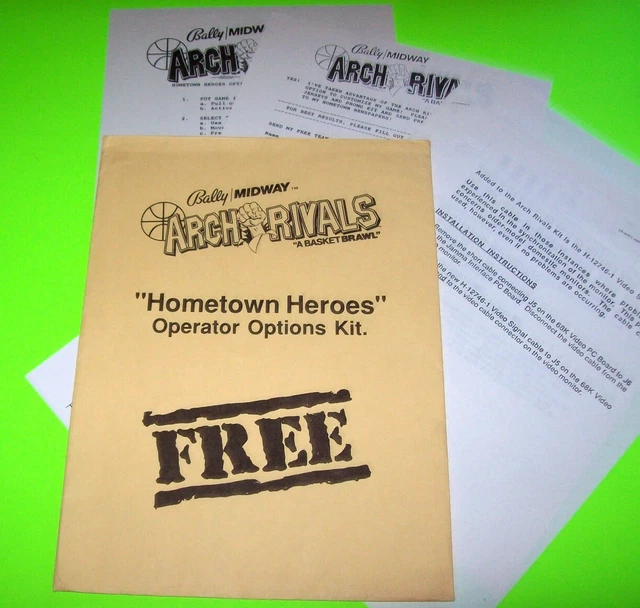 Arch Rivals 1989 Original Hometown Heroes Arcade Game Paperwork Vintage Retro