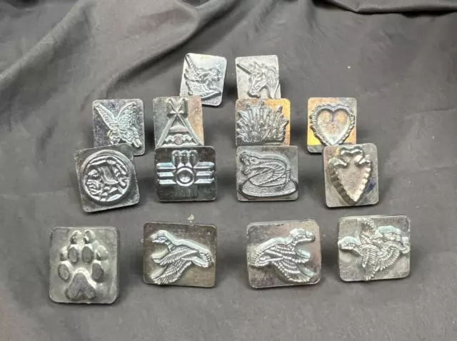 Craftool Leather Stamps Set of 14 Clay Tandy Unicorn Ducks Heart Paw Grass Vtg