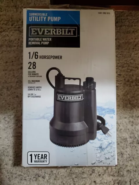 Everbilt Submersible Utility Pump SUP54-HD 1/6 HP 28 GPM Continuous Duty Motor