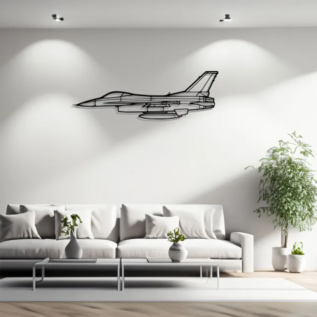 F-16A Silhouette Metal Wall Art, Airplane Silhouette Wall Decor