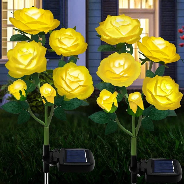 Outdoor Solar Garden Stake Lights,Upgraded LED Solar Powered Light with 6 Rose F