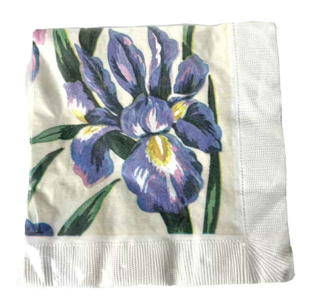 Contempo Irises Paper Cocktail Napkins Package Of 20 NIP Purple Cream