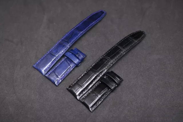 Black/Blue Genuine Crocodile Alligator Skin Leather Watch Strap Band 20mm/18mm
