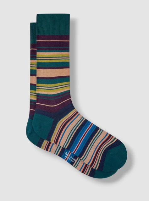 $30 Paul Smith Men's Green Cotton Italy 1-Pair Hayward Striped Socks One Size