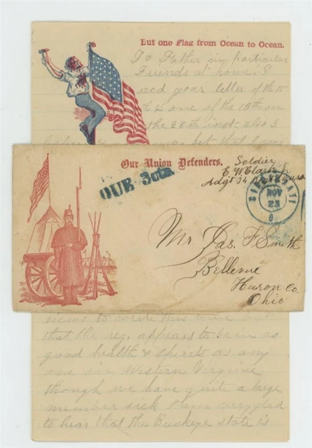 Mr Fancy Cancel DUE 3 CIVIL WAR PATRIOTIC SOLDIER IN CAMP 4PG SOLDIER LETTER