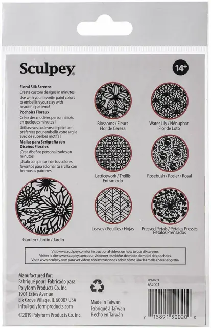 Sculpey Silk Screen  - 2 Reuseable Silk Screens -  Floral - New! 2