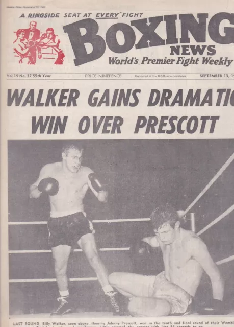 BOXING NEWS - 13 Sept 1963 - Billy Walker V Johnny Prescott Cover & Centre -