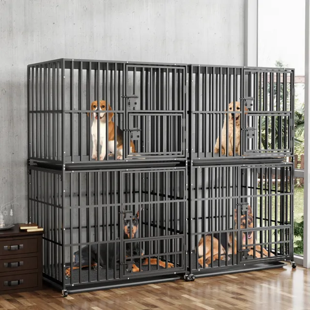 Oversized Stackable Dog Crate Deluxe Strong Double Layer Animal Pet Kennel Cage