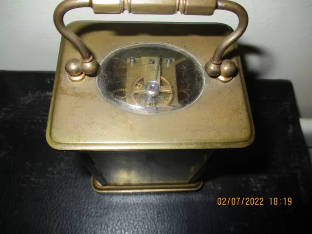 edwardian era brass carriage clock unusual winding mechanism 3