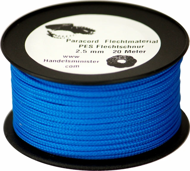 20m Paracord Flechtschnur 2,5mm hellblau / unifarbig / multicolor zum Flechten
