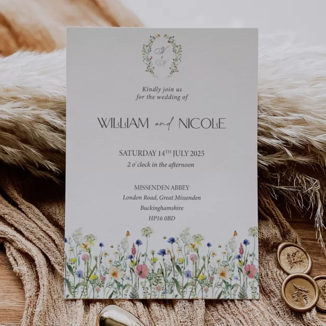 Personalised Wedding Invitations Day/Evening FREE Envelopes Elegant Wildflower