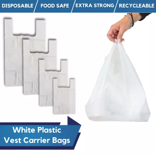 Plastic Vest Carrier Bags White Plastic Heavy Duty Bags Reusable Shopping Bags