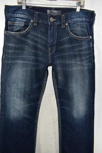 SILVER ZAC RELAXED Fit Straight Leg Jeans Mens Size 36x30 Blue Meas ...