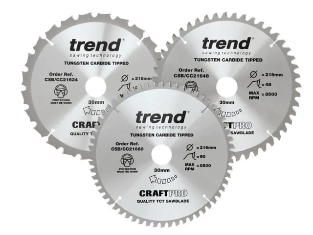 Trend - CraftPro Mitre Saw Blade 216 x 30mm x 24T/48T/60T (Pack 3)