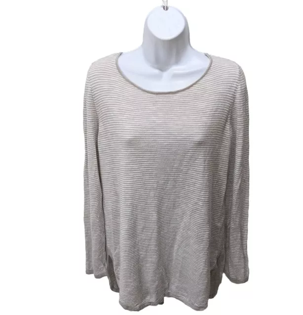 Eileen Fisher Organic Linen Cotton Striped Pullover Sweater Womens M Ballet Neck