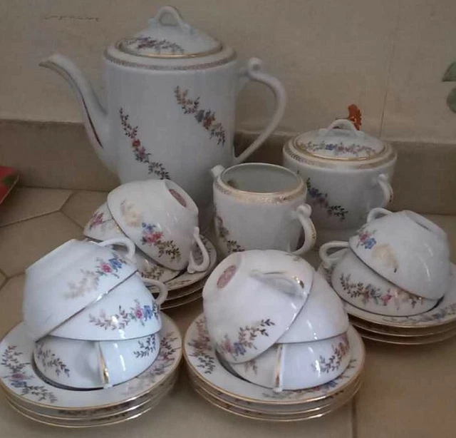 Service à Café Vintage – Porcelaine Vasse Surget – Design J.A. Souchet – 6 Tasses