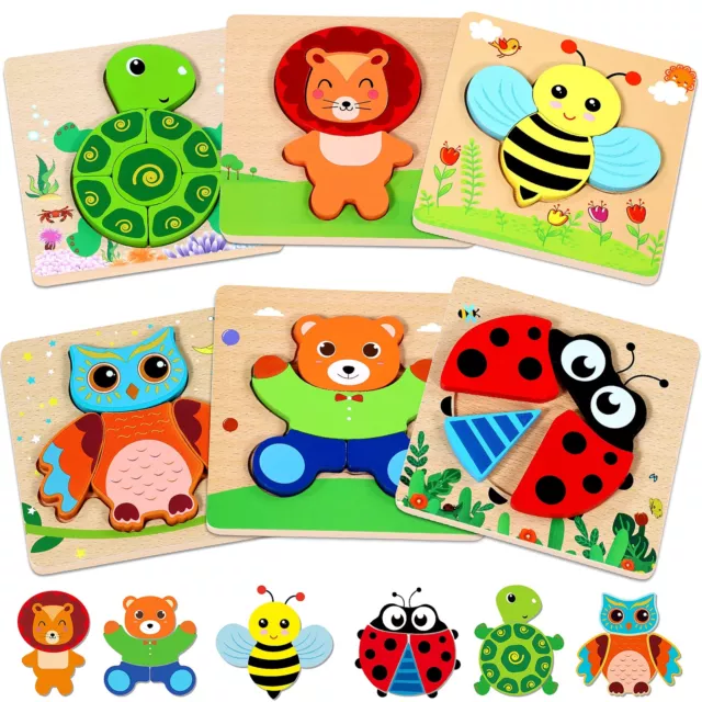 6pcs Puzzle Madera - Juguetes Madera niños 1 año - Juguetes Montessori 1 año - J