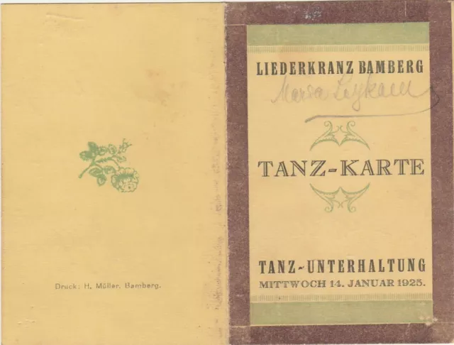 Liederkranz Bamberg - Tanzkarte einer Dame mit Eintragungen - Tänze - 1925