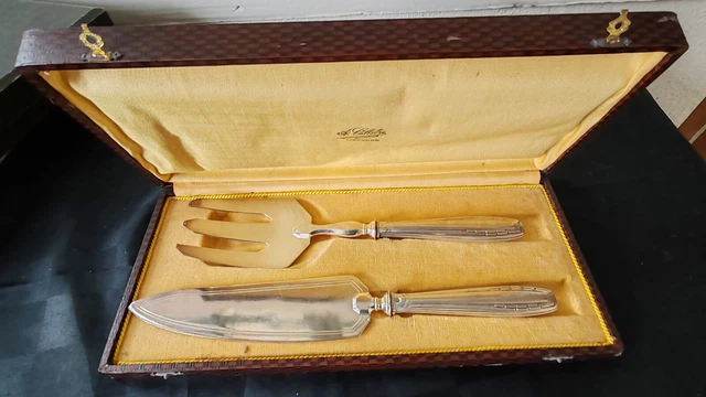 Couvert à Poisson Ancien, Manche Argent Fourré Et Lame Laiton, état Brut