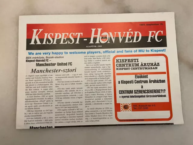 Kispest Honved V Manchester United 1993/4 Champions League Programme