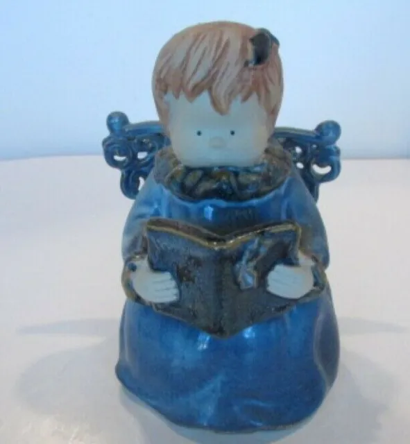 Porcelain Angel Doll In  Blue Dress Holding a Book Figurine