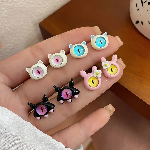 Funny Cat Eye Stud Earrings For Women Cartoon Crystal Monster Earring Gifts