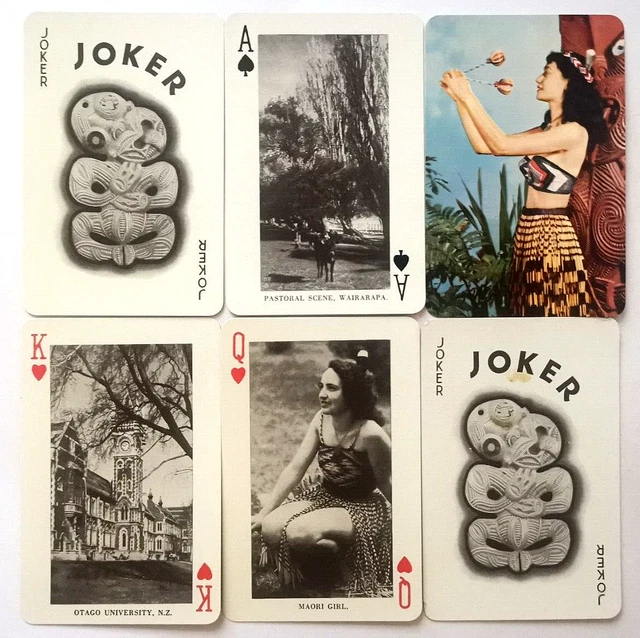 Vintage Playing Cards  New Zealand Souvenir 52 & 2 Tiki Jokers 1950 Freepost