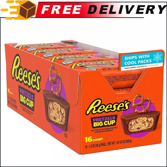 REESE'S BIG CUPS W/ Pretzels Milk Chocolate Peanut Butter Cups, 1.3 Oz, 16 Count