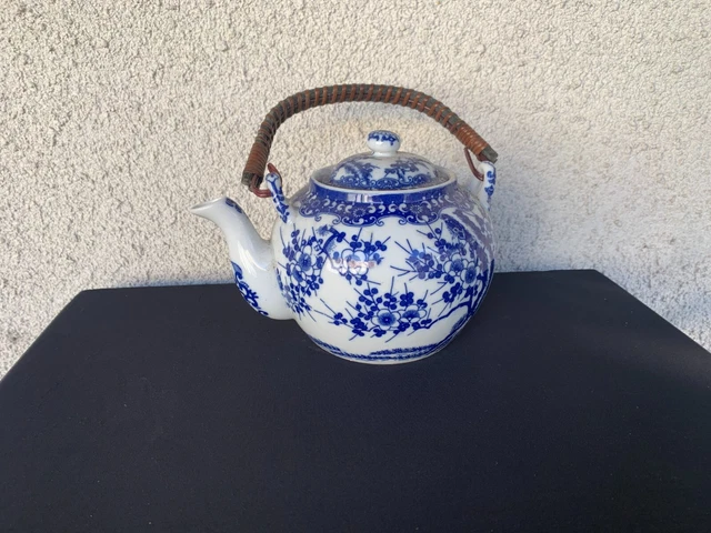 Service à Thé Miniature En Porcelaine Bleu Et Blanc Fleuri échelle 1:12 Pour Maison De Poupée - Neuf, Fait Main