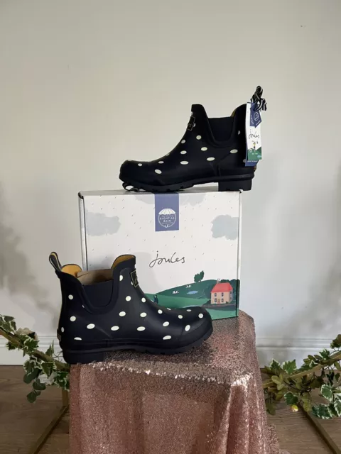 JOULES Wellibob Wellies Ankle Boots UK 3 4 & 5 Navy Spot Print NEW FREEPOST