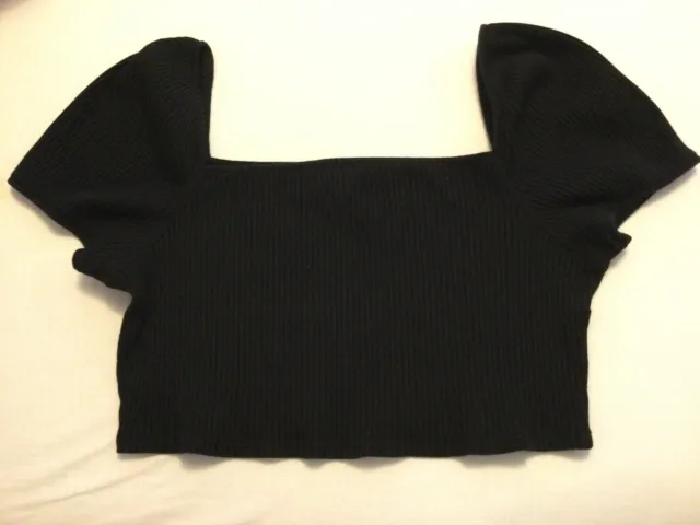 crop Top Shirt Damen H&M Gr.2XL schwarz gerippt kurzarm Maße beachten