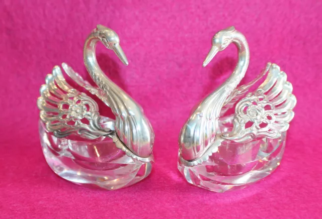 (2) Raimond Sterling Silver Crystal Articulated Wings Swan Salt Cellars