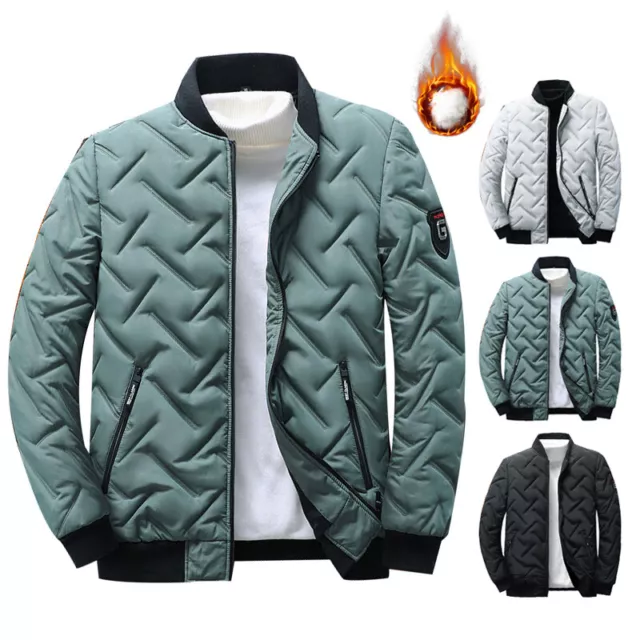 Men's Coat Quilted Padded Puffer Warm Winter Zipper Bomber Coats Jacket Outwear