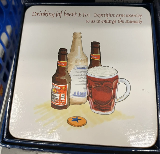 Beer Drinks Coasters x 6 New Boxed Natural Shadows