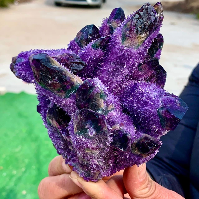 1.97LB New Find purple Phantom Quartz Crystal Cluster Mineral Specimen Healing