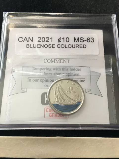 2021 "Bluenose Colour" Coin Mart  Graded Canadian, ¢10  Cent **MS-63**