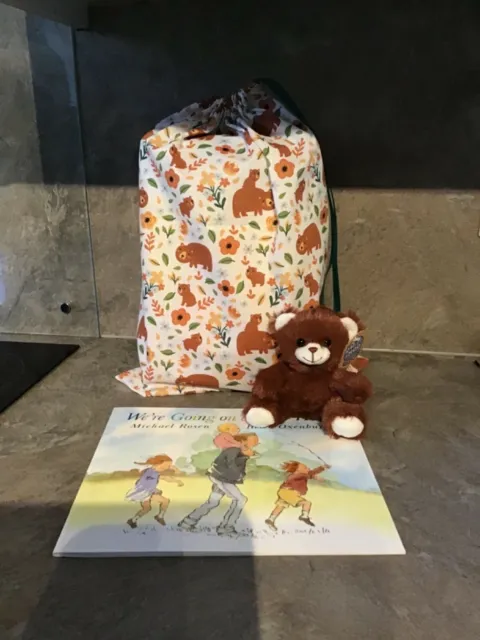NEW We’re going on a Bear Hunt book+Bear+drawstring bag/Story Sack Teacher resou