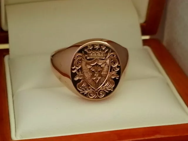 El Modernista Grabado a Mano Completo Escudo de Armas Clásico Sello Anillo Hecho