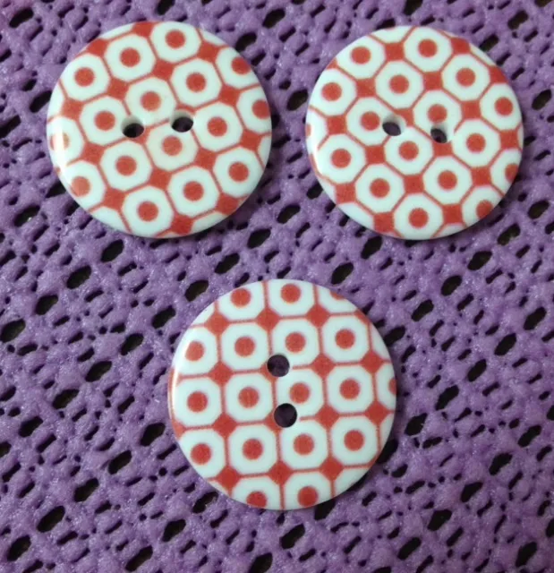 5 X Red & White  23mm  Two Hole Plastic Buttons- Australian Supplier