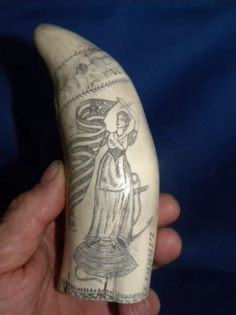 SCRIMSHAW reproduction SPERM WHALE TOOTH  THE SHIP "EAGLE" A MASTERFUL PIECE