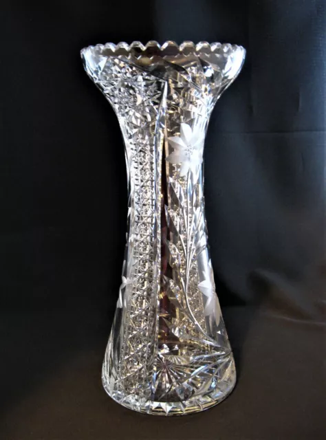 12" Signed CLARK American Brilliant Period Cut Glass VASE Flowers Hobstars ABP 12" Signed CLARK American Brilliant Period Cut Glass VASE Flowers Hobstars ABP