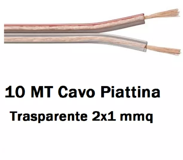 10 Mt Cavo Piattina Trasparente Audio Hi-Fi Stereo Cavo Casse Impianti  2x1 mmq