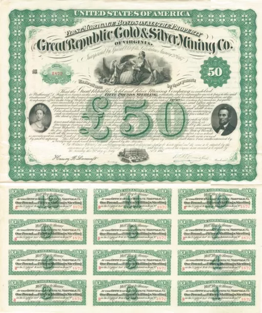 Great Republic Gold and Silver Mining Co. of Virginia - 50 Bond (Uncanceled) - M