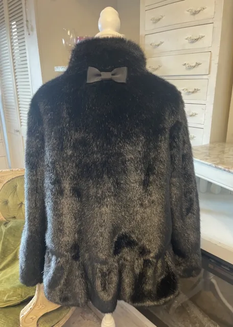 KATE SPADE New York Faux Fur Jacket Flounce Peplum Coat Black Bow Retro FREESHIP