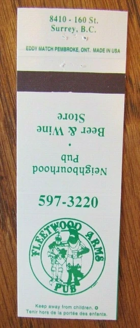Knight On Matchbook Matchcover: Fleetwood Arms Pub (Surrey British Columbia) E13 2