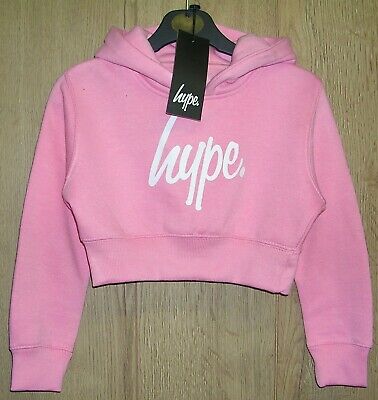 BNWT HYPE Girls Baby Pink Hooded Crop Soft Jersey Sweater Top Hoodie Age 5-6 NEW