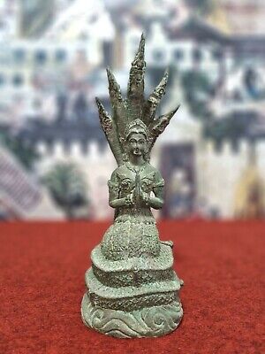13.8" Naga With Nakhi Goddess Buddha Statue Khmer Thailand Antique Buddhism Art