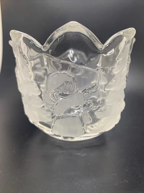 Mikasa Crystal Christmas Story Etched Votive Candle Holder 3 1/4" tall with Box