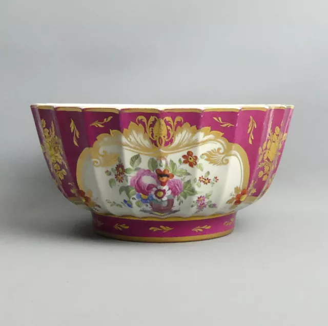 Rockingham Brameld Hand Painted Porcelain Punch Bowl 19Th Century