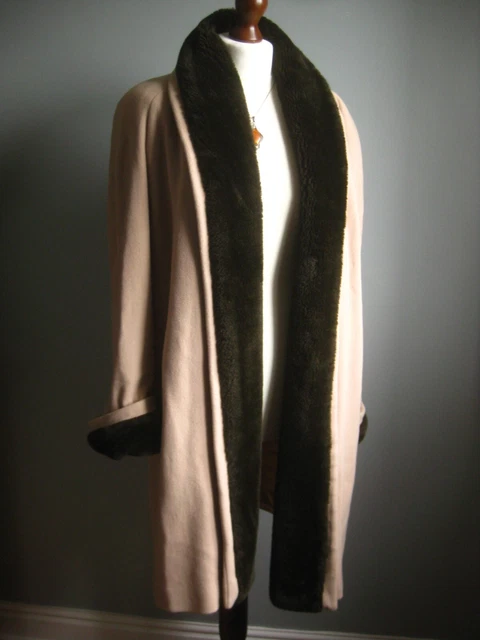VINTAGE WOOL BLANKET COAT wrap edge edge camel fur collar 10 12 cashmere NUAGE